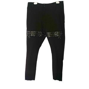 Killstar XXL Black Punk Goth Alternative Distressed Hem Faux Leather Trim Pants